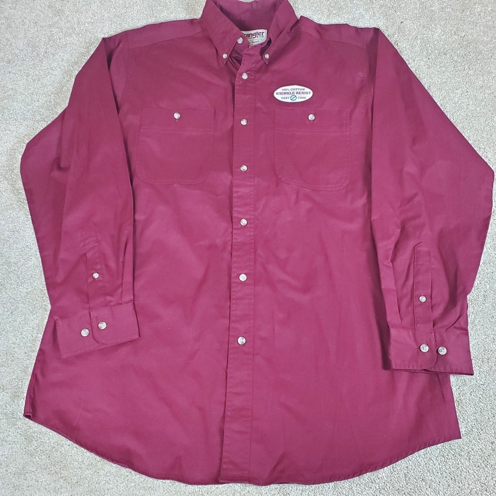Wrangler Rugged Wear Men's Button Down Shirt Size 16 Wine Color Long Sleeve NWTG